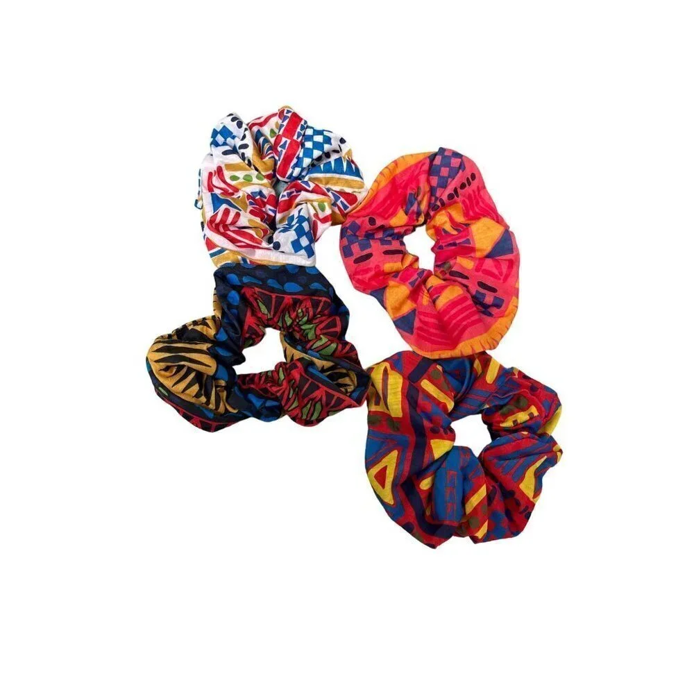 Vintage 1980s Fabric Scrunchies Set of 4 One Size Multicolor